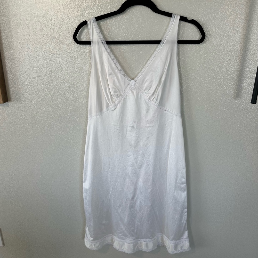 Vintage Sears Nylon Lace Slip Dress in White Made in USA Paper Tag, L - Picture 2 of 9